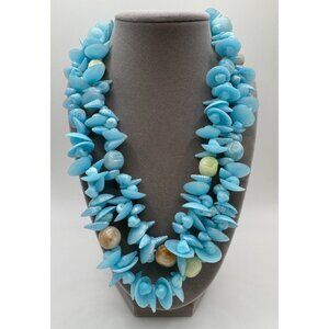 Vintage Hong Kong Blue Shell Necklace 2 Strand 18” Statement Acrylic